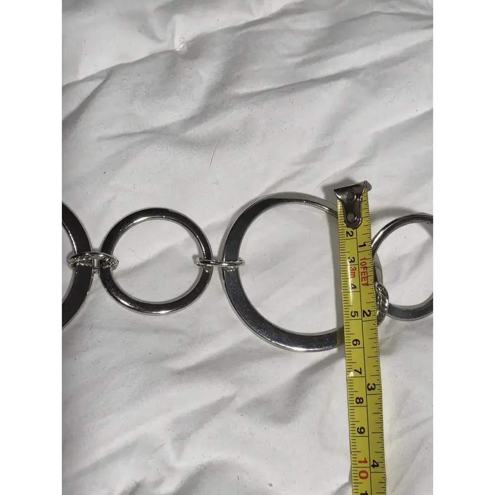 Silver Ring Chain Belt Adjustable Textured Circle Link Boho Retro Festive Y2K